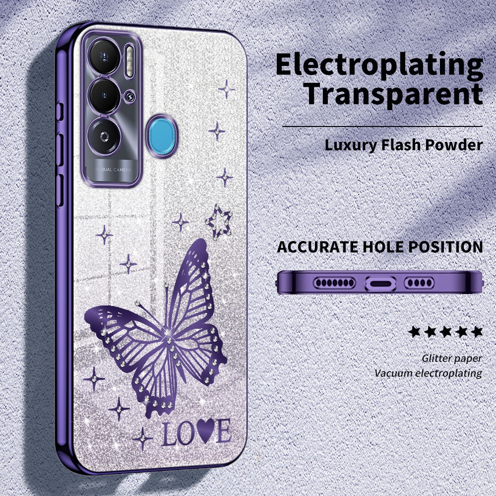 สําหรับ Tecno Pova Neo/LE6/LE6h กรณีหรูหราประกายคริสตัล Electroplated นุ่มเคสโทรศัพท์
