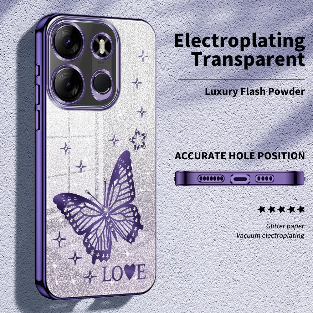 สําหรับ Tecno Spark Go 2023/Pop 7 Pro/Pop 7/BF7/BF7n/BF7h กรณีหรูหราประกายคริสตัล Electroplated นุ่ม