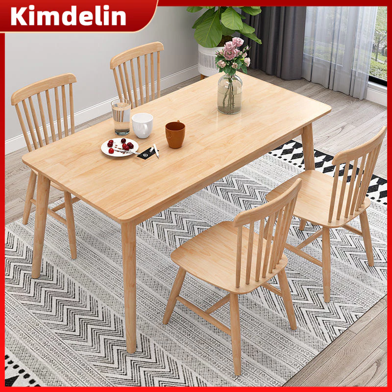 KIMDELIN โต๊ะรับประทานอาหารไม้ 140/120/100 ซม. ขาไม้เนื้อแข็ง thumbnail 4