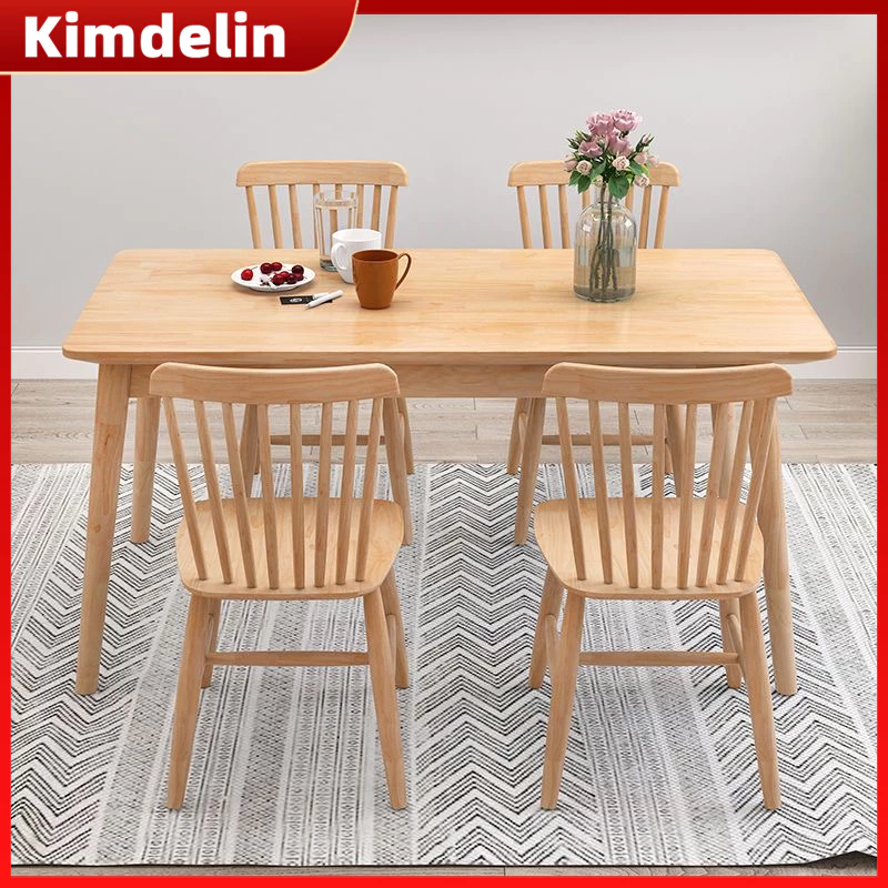 KIMDELIN โต๊ะรับประทานอาหารไม้ 140/120/100 ซม. ขาไม้เนื้อแข็ง thumbnail 5