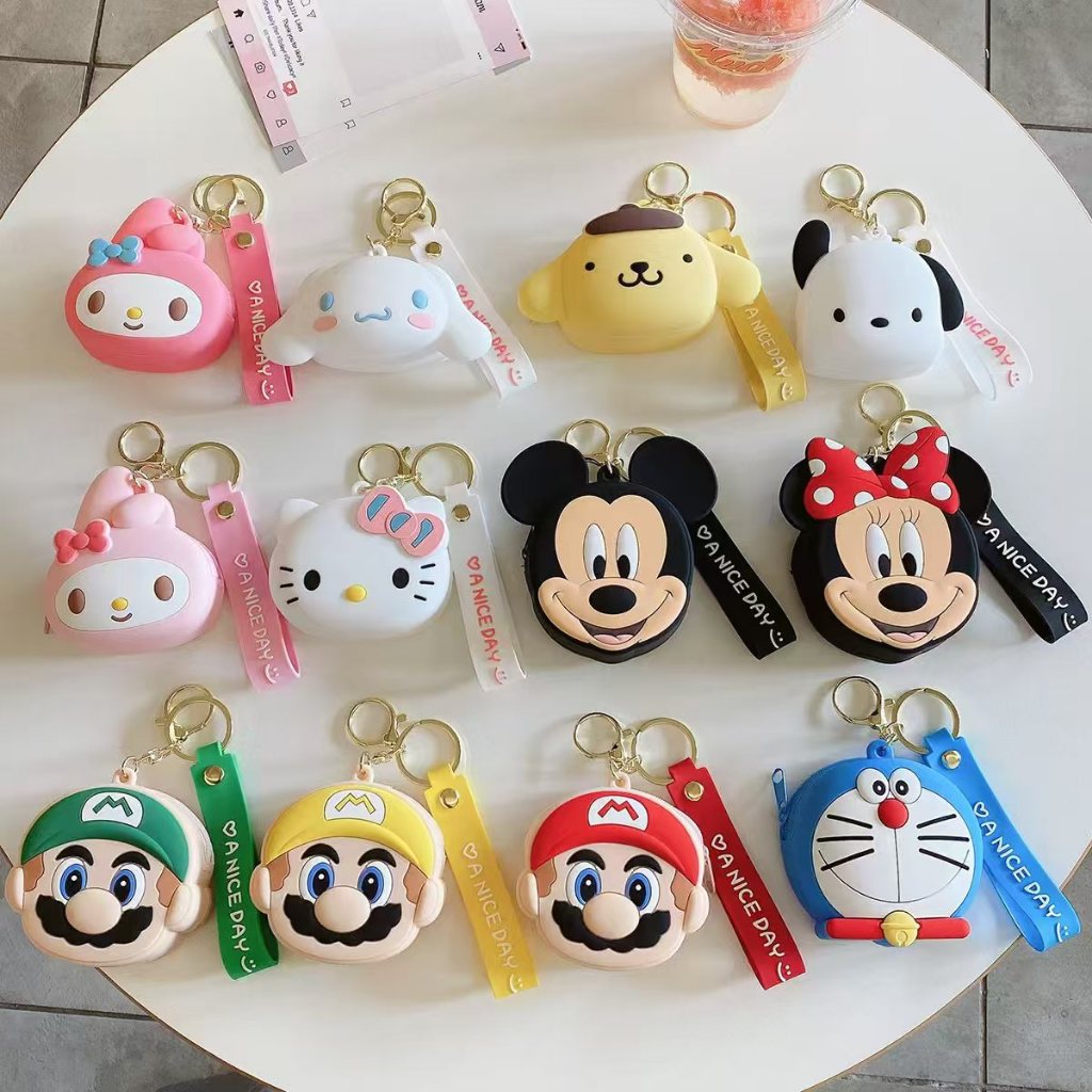 การ์ตูน Dingdang Cat Mario Puppy Dog Minnie กระเป๋าสตางค์ขนาดเล็กน่ารักซิลิโคน Mini Storage พวงกุญแจ Zero Wallet