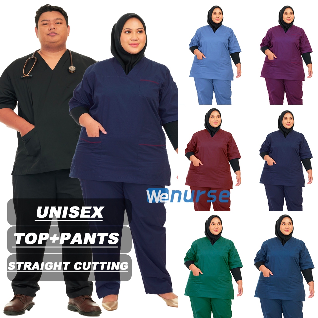 Xs-7xl MEDICAL SCRUB SUIT PLUS ขนาด BAJU SCRUB TOP+PANTS XS 4XL 5XL 6XL 7XL