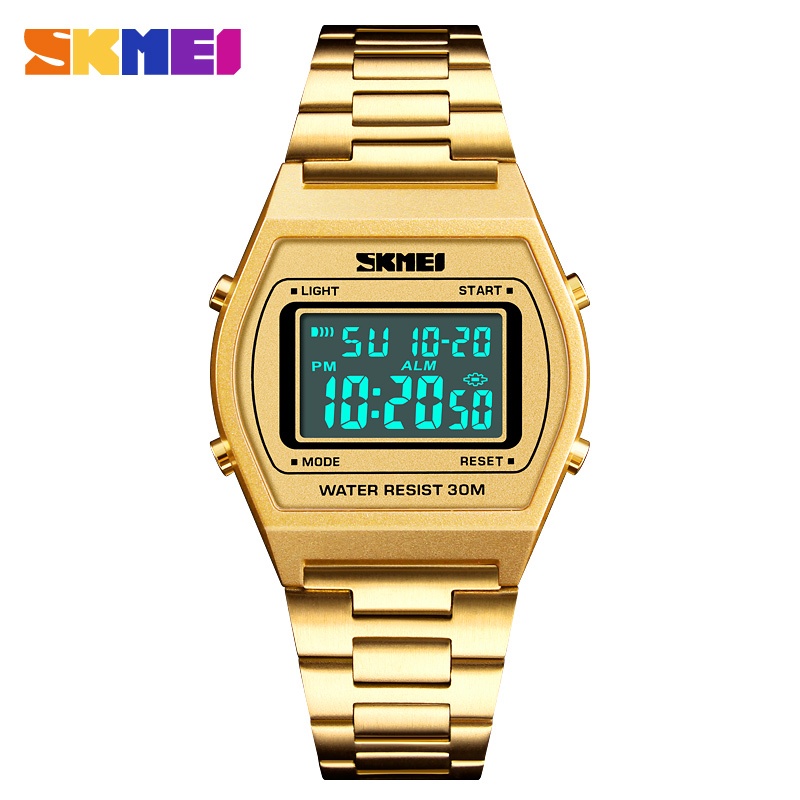 SKMEI 1328 นาฬิกาอิเล็กทรอนิกส์ดิจิตอลหรูหราสําหรับผู้หญิง LED กีฬานาฬิกาข้อมือสตรีกันน้ํา