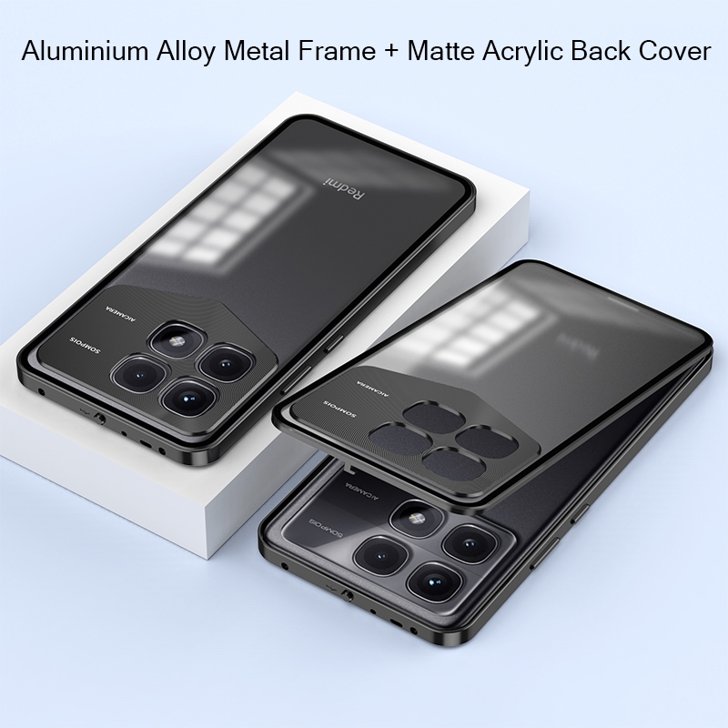 อลูมิเนียมกรอบโลหะกันชนสําหรับxiaomi Redmi K70 Ultra K70E K60 POCO F5 F6 X6 Pro 5GกรณีMatteอะคริลิคปกหลังกล้องเลนส์ProtectorกรณีFundaปลอก