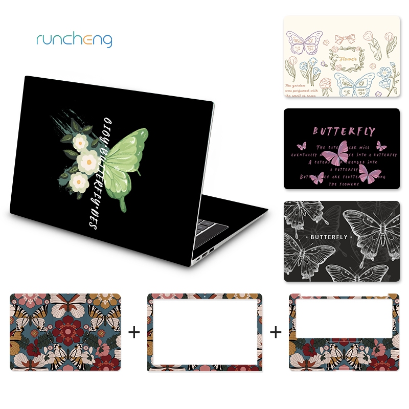[3ชิ้น] มือวาดสดเดิมผีเสื้อออกแบบสากลแล็ปท็อปคอมพิวเตอร์ผิวกันน้ําป้องกันฝุ่นน้ํามันหลักฐานวัสดุพีวีซีสติกเกอร์แล็ปท็อป10/12/13/14/15/17