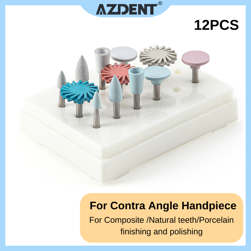 12ชิ้น | Azdent ชุดขัดคอมโพสิตทันตกรรม RA2.35 มม. สําหรับ Handpiece มุมตรงกันข้าม
