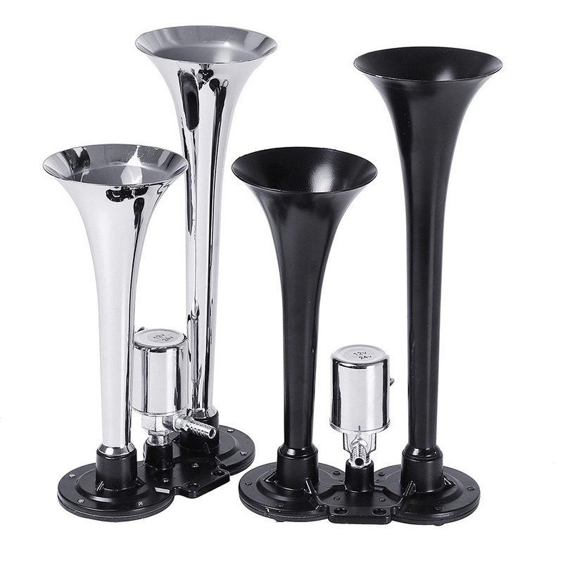 แตรลมไฟฟ้า 2 ชิ้นรถบรรทุกแตรอากาศ 12 V/24V 600DB ปากคู่ (สีเงิน/สีดํา) แตรรถก้นแบนสุดดัง - รูปที่ 5