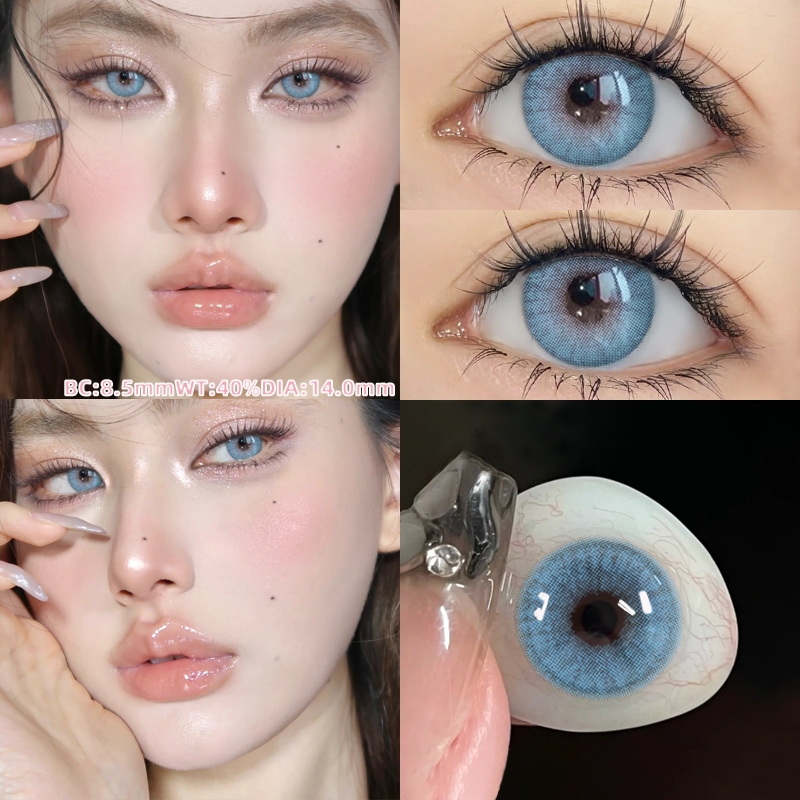 Yitongnain คอนแทคเลนส์สี Hybrid Soft Hydrophic เลนส์สีฟ้าผู้หญิงแฟชั่น Eye Care