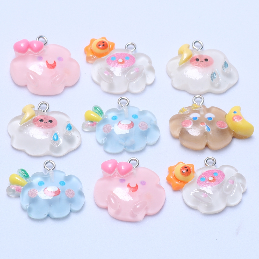 10pcs ใหม่ Kawaii เรซิ่น Smile Face จี้ Cloud Sun Moon Charm DIY สร้อยคอสร้อยข้อมือต่างหูพวงกุญแจอุปกรณ์เสริม