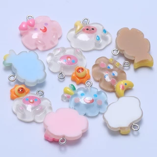 10pcs ใหม่ Kawaii เรซิ่น Smile Face จี้ Cloud Sun Moon Charm DIY สร้อยคอสร้อยข้อมือต่างหูพวงกุญแจอุปกรณ์เสริม