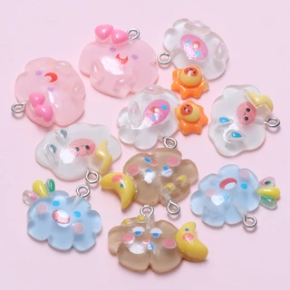 10pcs ใหม่ Kawaii เรซิ่น Smile Face จี้ Cloud Sun Moon Charm DIY สร้อยคอสร้อยข้อมือต่างหูพวงกุญแจอุปกรณ์เสริม