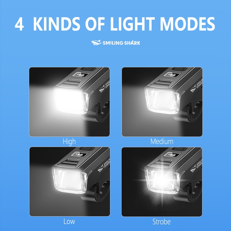 Smiling Shark QXD400 ไฟจักรยาน LED Super Bright ไฟหน้าจักรยาน พร้อมการเหนี่ยวนําที่ควบคุมด้วยแสง Type-c ชาร์จใหม่ได้ด้วยไฟท้ายสีแดง แสดงพลัง ขี่ในเวลากลางคืน — صورة 8