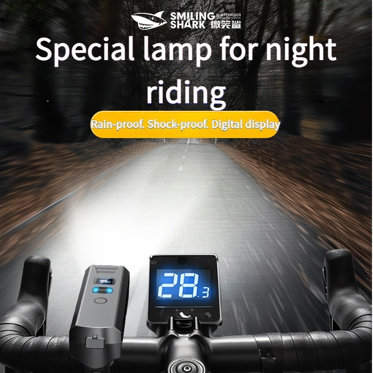 Smiling Shark QXD400 ไฟจักรยาน LED Super Bright ไฟหน้าจักรยาน พร้อมการเหนี่ยวนําที่ควบคุมด้วยแสง Type-c ชาร์จใหม่ได้ด้วยไฟท้ายสีแดง แสดงพลัง ขี่ในเวลากลางคืน — صورة 2
