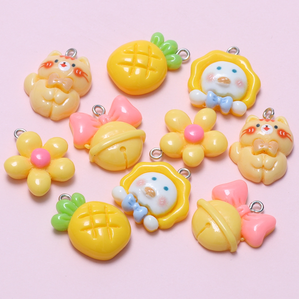 10ชิ้นเรซิ่นสับปะรดแมวจี้ ทําเอง สร้อยคอสร้อยข้อมือต่างหูพวงกุญแจอุปกรณ์เสริมเป็ดระฆังเสน่ห์