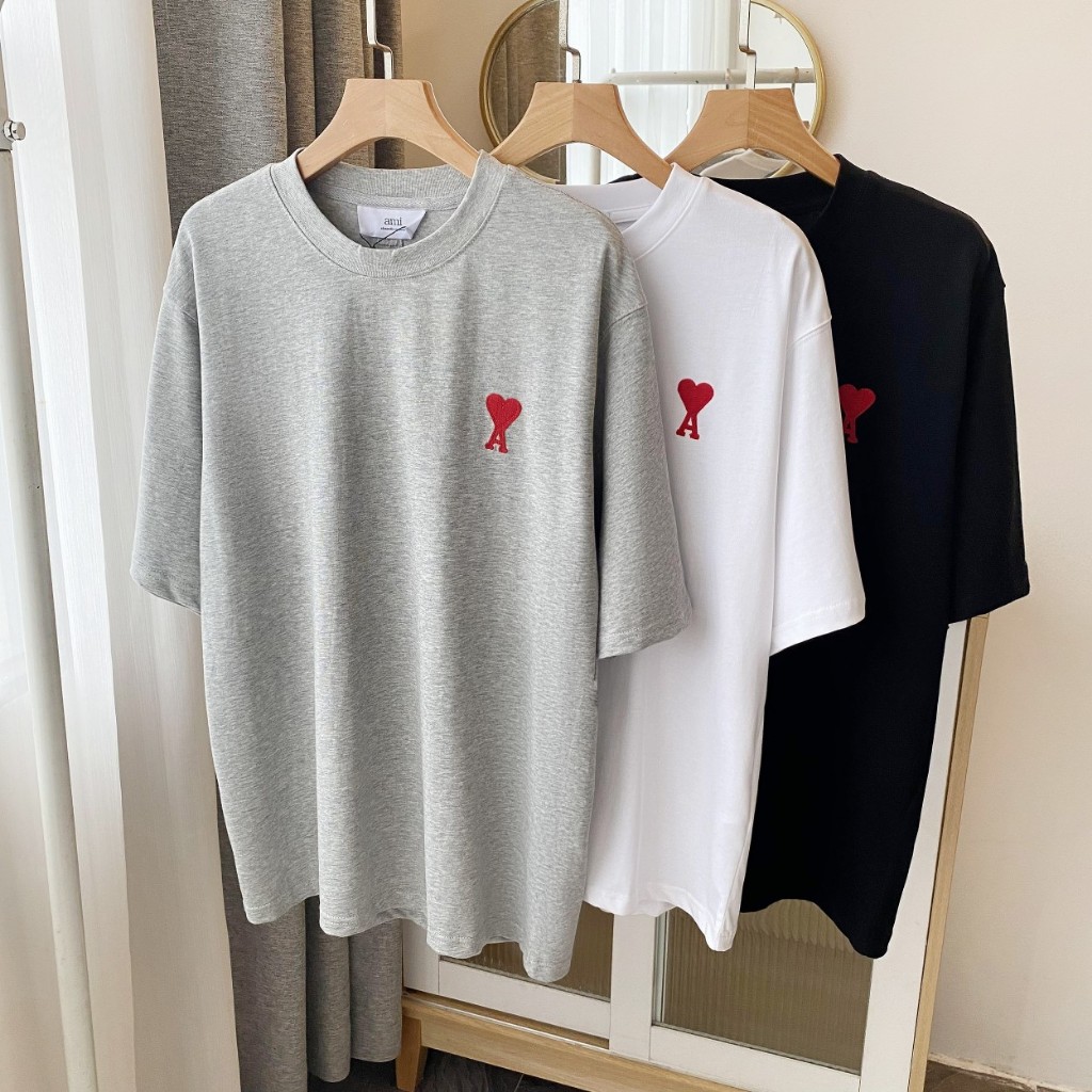 พร้อมสต็อกหัวใจสีแดงเย็บปักถักร้อยแขนสั้นเสื้อยืดลําลองผ้าฝ้ายเสื้อยืดขนาดบวกเสื้อ
