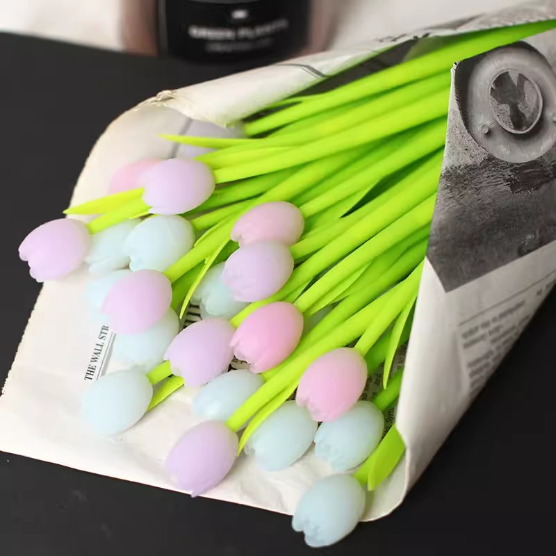 น่ารัก ทิวลิปสีเปลี่ยนปากกาเจลหมึกสีดําไวต่อแสงปากกาเป็นกลางเปลี่ยนสีเข็มปากกาสําหรับนักเรียนกลับไปที่โรงเรียนเครื่องสํา