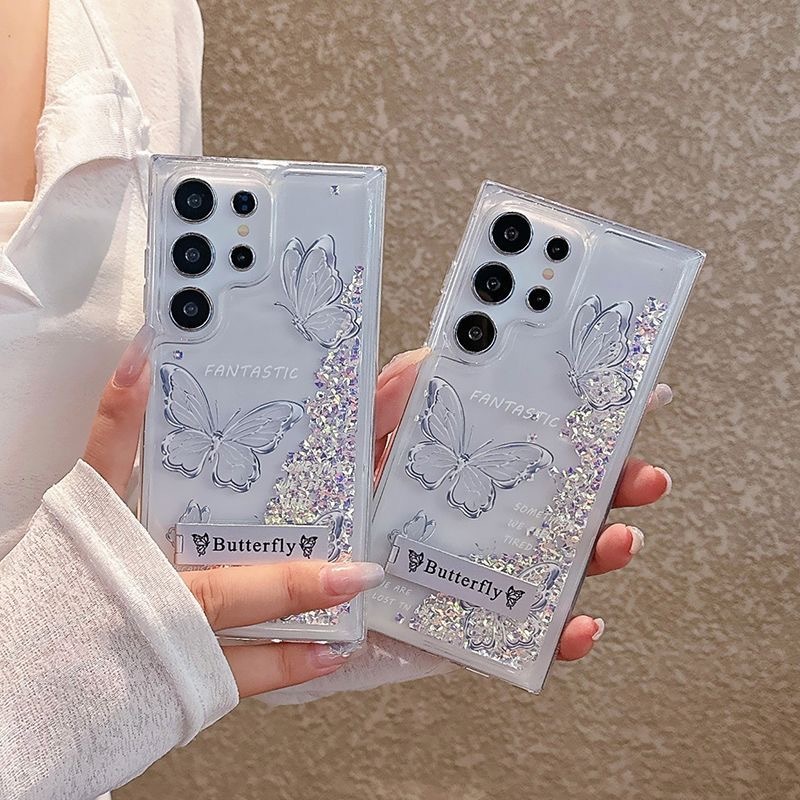 สําหรับ Samsung S25 S24 Ultra S21 S22 Plus S23 ผีเสื้อหรูหรา Glitter Liquid Bling Stand Case Cover - รูปที่ 6