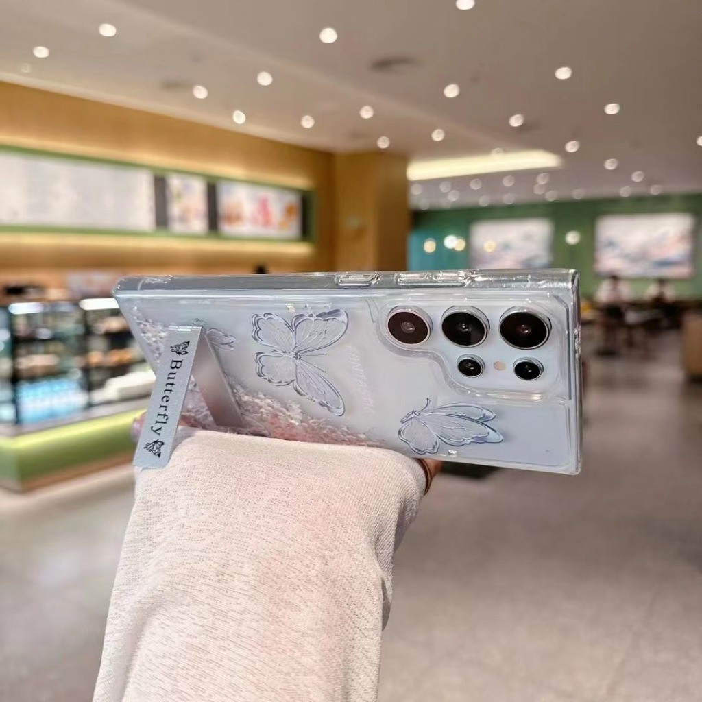 สําหรับ Samsung S25 S24 Ultra S21 S22 Plus S23 ผีเสื้อหรูหรา Glitter Liquid Bling Stand Case Cover - รูปที่ 5