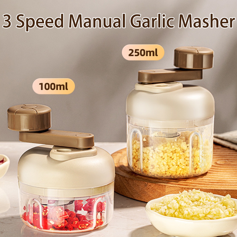 3 ความเร็วห้องครัวคู่มือกระเทียม Chopper Hand Crank Press Crusher เครื่องบดผักพริกหัวหอมเครื่องตัด Masher Multi-Function ครัวเครื่องมือทําอาหาร 100 ML / 250 ML