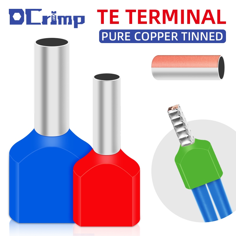TE0508 TE1508 TE2510 0.5- Tubular Crimp Terminal สายไฟฉนวน Terminator บล็อกสายไฟ End Connector Crimp