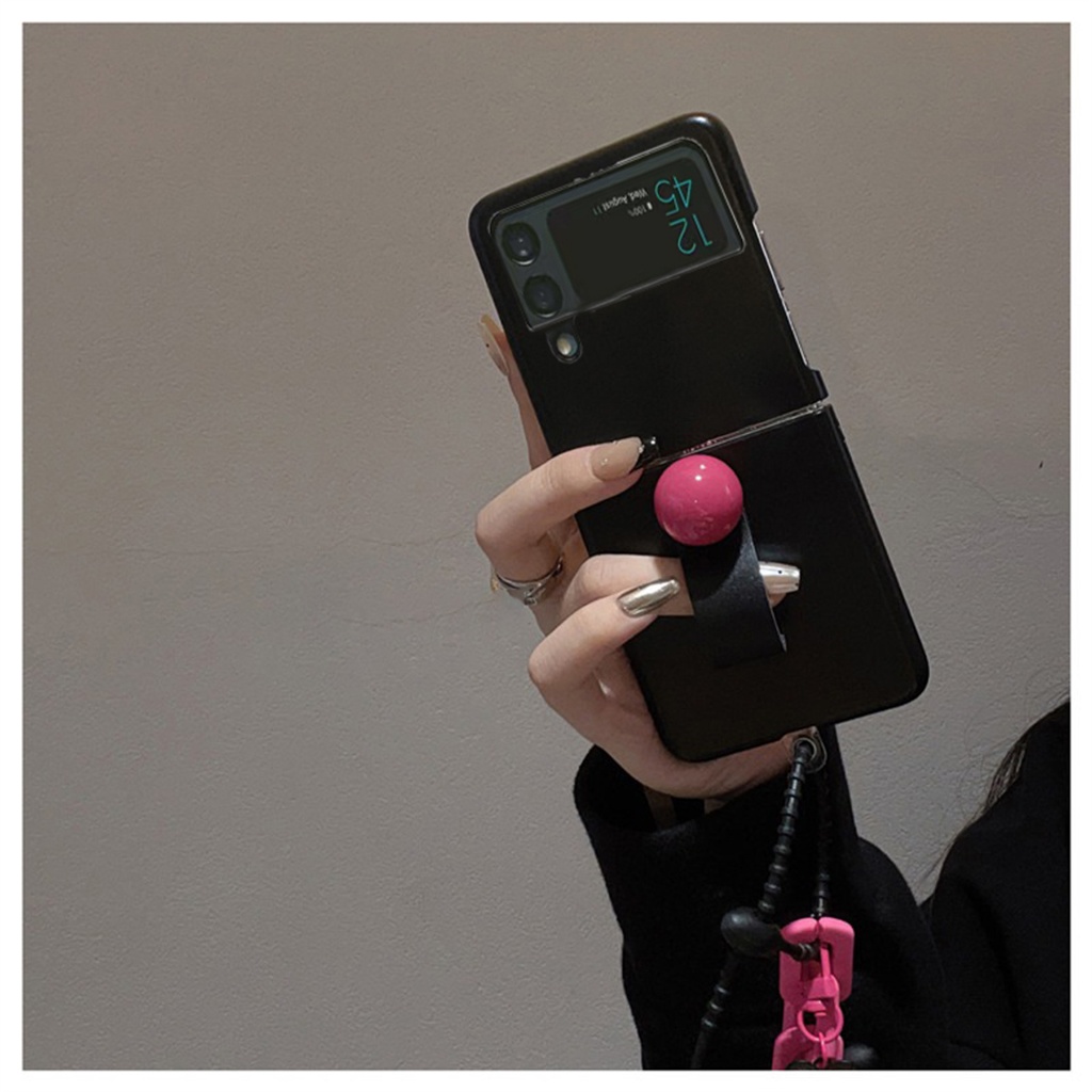 Simple น่ารักลูกสุนัขจี้สีดําเคสโทรศัพท์ลูกปัดแหวนสําหรับ Samsung Galaxy Z Flip3 Flip 6 Z Flip4 Zflip 5Flip5 Flip 4 3 กันกระแทก