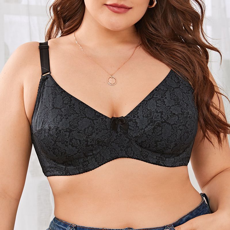 Parifairy Plus ขนาด Bra สําหรับผู้หญิงบาง Unlined Bra ลวดดอกไม้พิมพ์ชุดชั้นใน 38E 40E 42E 44E 46E 48