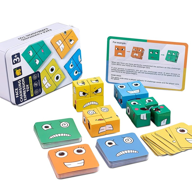 Wooden Expression Puzzle Building Blocks บล็อคตัวต่อไม้ รูปมอนเตสซอรี่ ของเล่นเสริมการเรียนรู้ สําหรับเด็กอายุ 3 ปีขึ้นไป