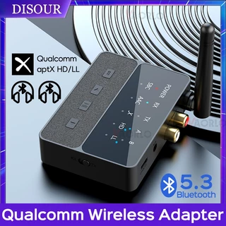 Disour Qualcomm บลูทูธ 5.3 ตัวรับสัญญาณเครื่องส่งสัญญาณ aptX HD/LL Latency ต่ํา 3.5 มม.AUX RCA แจ็คอะแดปเตอร์เสียงไร้สายสําหรับ PC TV