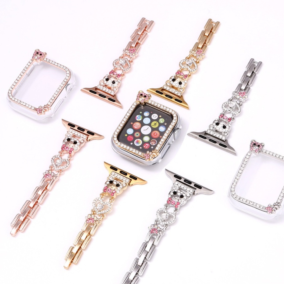 เพชรน่ารักหมีสําหรับนาฬิกา Series 9 8 7 6 5 4 3 2 1,se, se2,Ultra, Ultra 2 สายสไตล์ i สายนาฬิกาขนาด 38 มม.42 มม.49 มม.41 มม.45 มม.40 มม.44 มม.สําหรับ i นาฬิกากรณี วงดนตรี