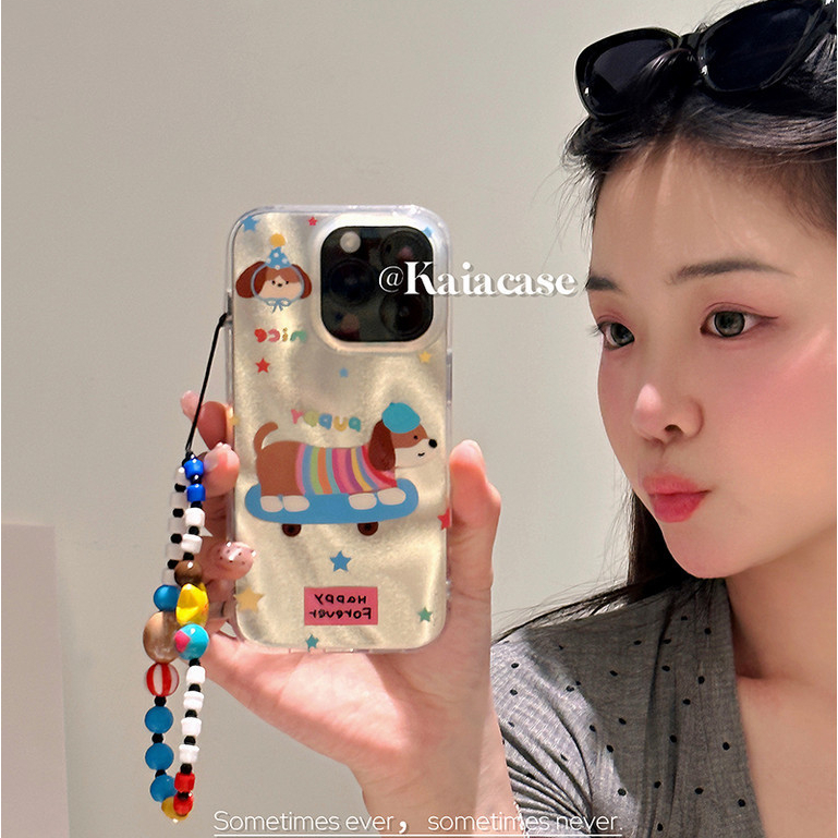 Huiwanju เลเซอร์สกู๊ตเตอร์ลูกสุนัขสําหรับ iphone15promax เคสโทรศัพท์มือถือ apple 15 ใหม่ 13 โซ่เชือกเส้นเล็ก 14promax หญิง pro สองชั้น apple 12 เคสป้องกัน