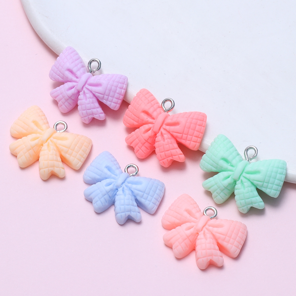 10pcs ใหม่ Kawaii เรซิ่น Bow Macaron สีลูกกวาดดอกไม้จี้ Charm DIY สร้อยคอสร้อยข้อมือต่างหูพวงกุญแจอุปกรณ์เสริม