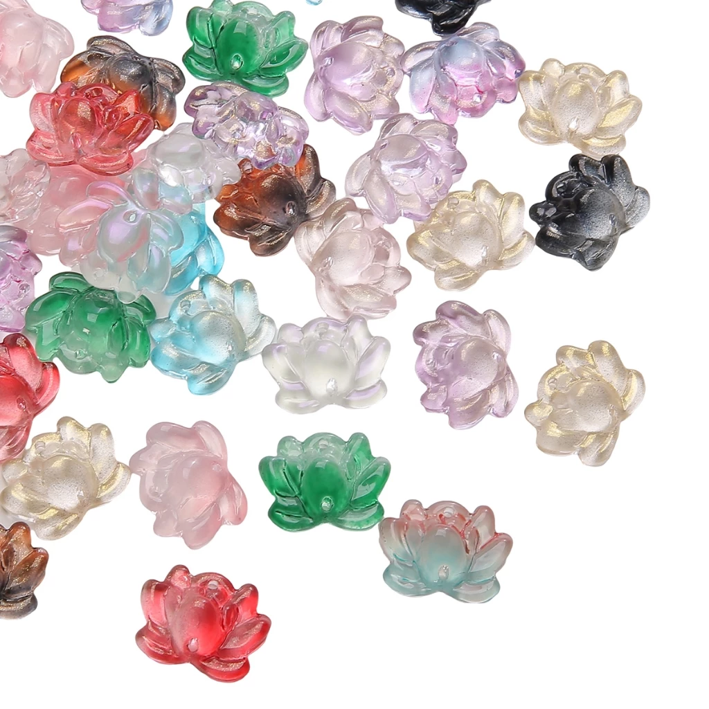 ลูกปัดดอกบัวแก้ว 2 รู 21x16mm 5 ชิ้น สีใส สำหรับ DIY งานเครื่องประดับแฮนด์เมด