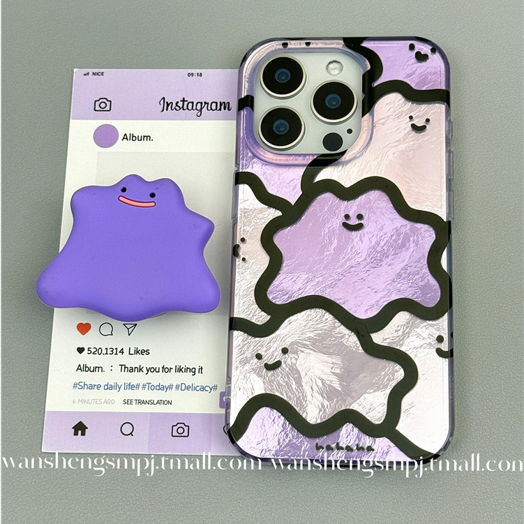 Huiwanju สีม่วงดีบุกรูปแบบ little monster สําหรับ iphone15promax 14 เคสโทรศัพท์มือถือ 15 ใหม่ 15pro 