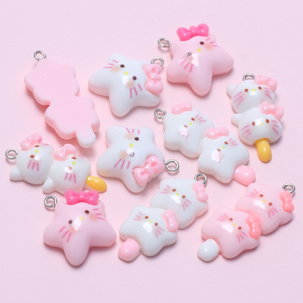 10 ชิ้น Kawaii Cat Star เรซิ่นจี้ Charm