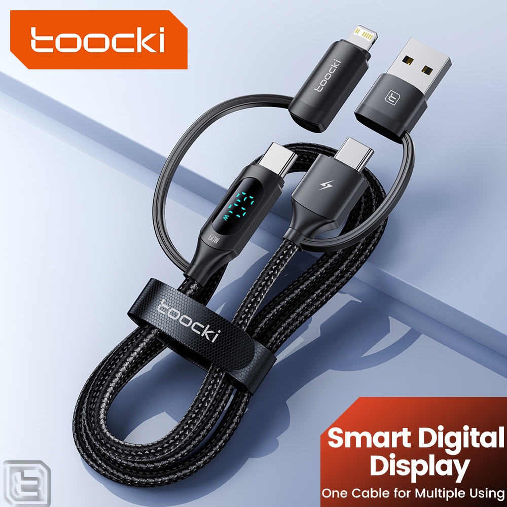 Toocki 4-in-1 USB A ถึง USB C/1OS Fast สายชาร์จประเภท C ถึง Type C/1OS USB2.0 Fast Data Cable พร้อมจอแสดงผลสมาร์ทสําหรับ Huawei Samsung