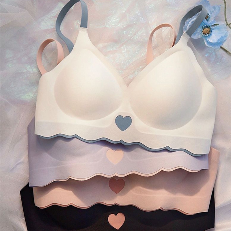 Simple Seamless Color Clash Bra Sweetheart Ice Silk Soft Support Gathering Lingerie
