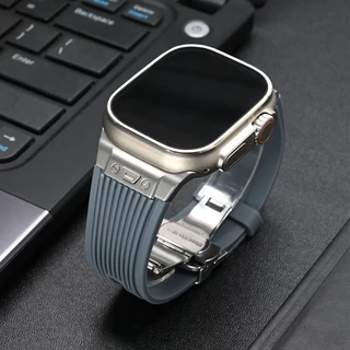 สายรัดซิลิโคนอ่อนนุ่มสําหรับ iWatch Ultra 2 1 49 มม.Series 9 8 7 41 45 มม.ยางสําหรับ iWatch 6 5 4 se 42 มม.44 มม.สร้อยข้อมือบุรุษ