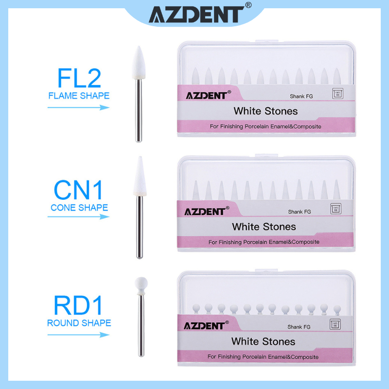 12ชิ้น | Azdent ทันตกรรมเปลวไฟหินสีขาวขัด FG Burs Abrasion