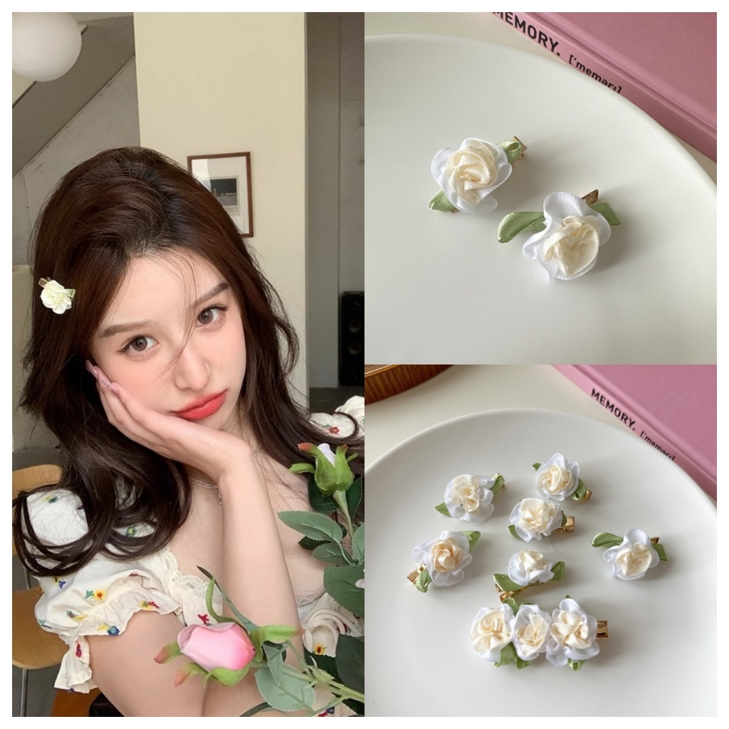 กิ๊บติดผมดอกมะลิสีขาวบริสุทธิ์ขนาดเล็กคลิปอารมณ์กิ๊บติดผมนางฟ้าคลิปด้านข้างเครื่องประดับผมที่คาดผมดอกเคมีเลียสีขาวเครื่องป
