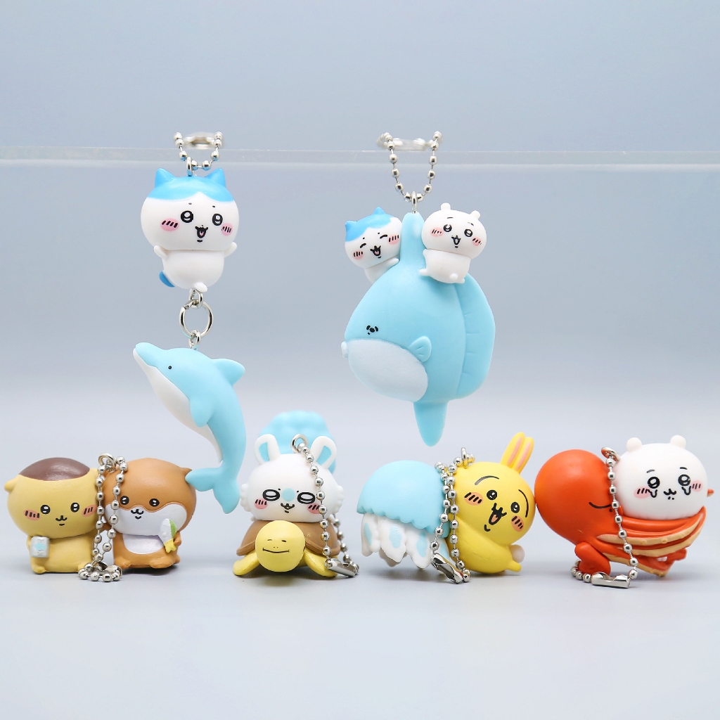 6 ชิ้น/เซ็ต 3-6 ซม.น่ารักอะนิเมะ Chikawa รูป Hachiware Usagi Chikawa Key Chain Dolphin Kawaii รุ่น Q PVC Action Figures ตุ๊กตาของเล่น