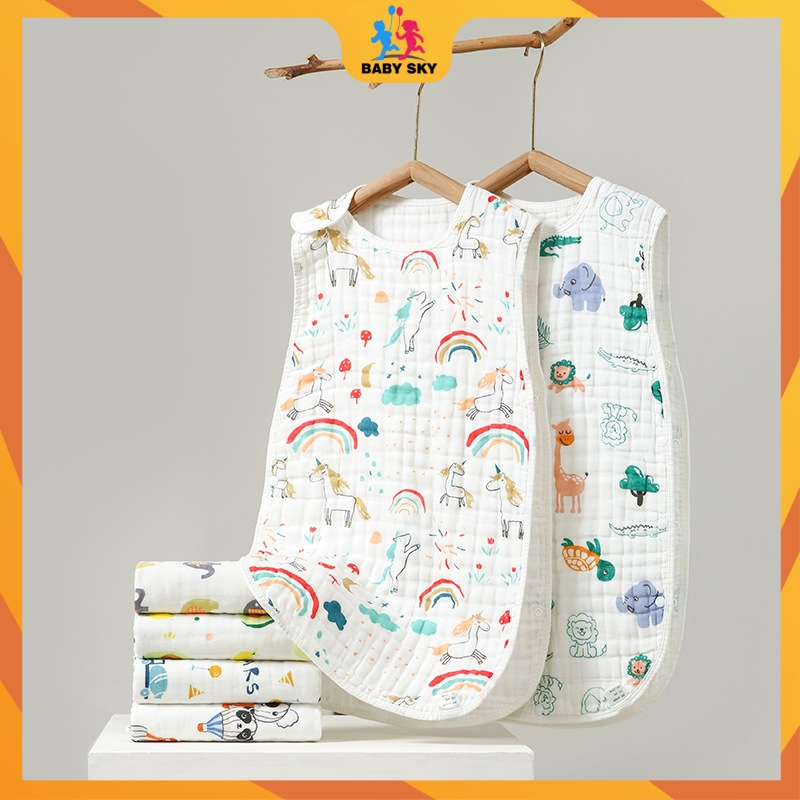 ถุงนอนเด็ก ถุงนอนเด็กมัสลินย่น ชุดนอนเด็กแรกเกิด ผ้าฝ้ายออแกนิกทอย่น4 ชั้น ​ถุงนอนเด็กมัสลินย่น ถุงนอนเด็ก Baby Transitional Swaddle Sleeping Bag Summer Thin Baby Cotton Gauze ชุดนอนแขนกุด Flannel Swaddle ผ้าห่ม