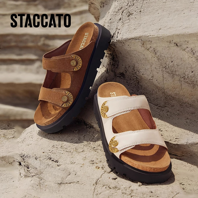 Staccato Women's Birkenstocks Flat Sandals รองเท้าแตะผู้หญิง รองเท้าแตะ รองเท้าส้นตึก EJO01