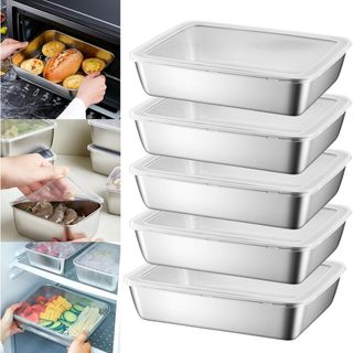 304 Stainless Steel Japanese Style Food Storage Box with Lid for Fresh-keeping, BBQ & Picnic, Household Fruit Containers