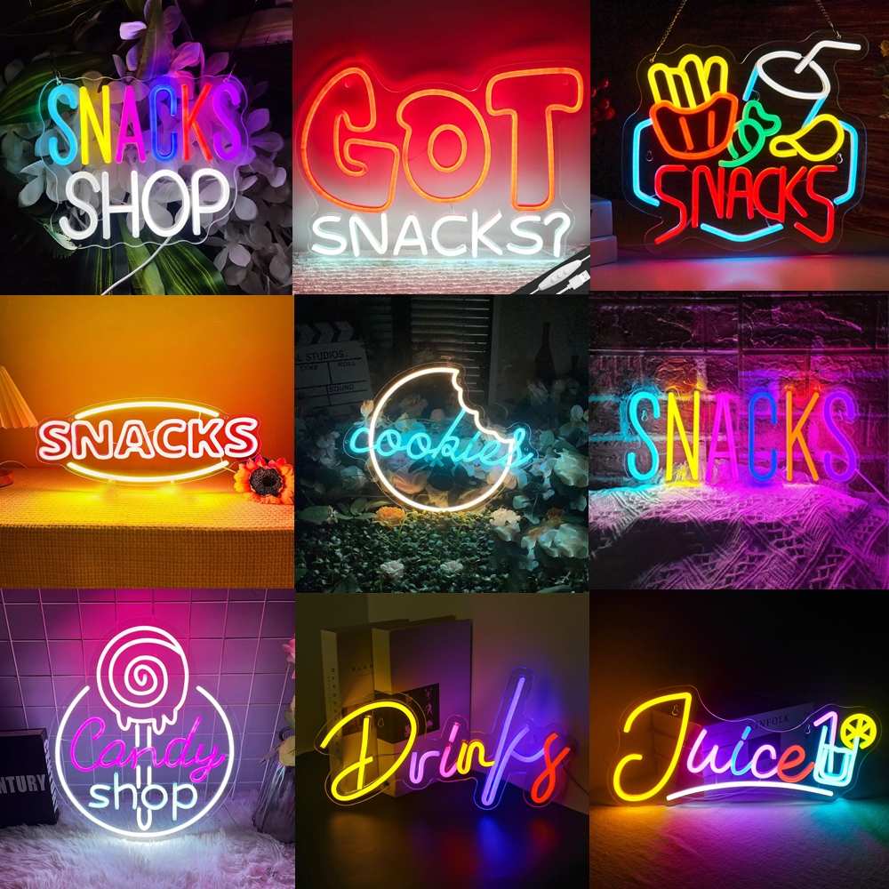 ของว่าง ไฟป้ายนีออน LED, ป้ายบาร์ขนม Art Wall Decor, Candy Shop เครื่องดื่มนีออนป้ายสําหรับเค้ก Candy Shop Snack Stall Man Cave Coffee Bars