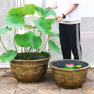 กระถางดอกไม้ขนาดใหญ่หม้อต้นไม้ผลไม้ขนาดใหญ่ข้นขึ้นทนทานในครัวเรือนเรซิ่นสวนดอกบัวหลุมไม่มีรู