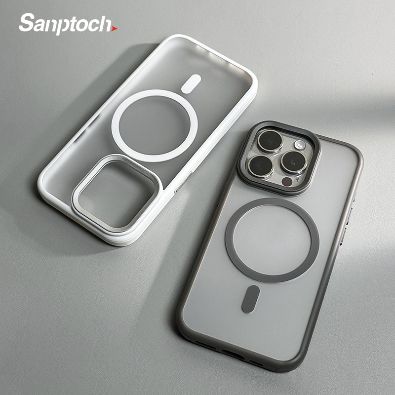 Sanptoch สําหรับเคสโทรศัพท์หรูหราแม่เหล็กสําหรับiPhone 16 15 14 13 Pro MaxผิวเคลือบสําหรับiPhone 15 Pro Maxปลอกกันกระแทกพร้อมแหวนเลนส์โลหะ