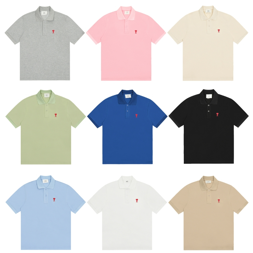 ใหม่ เสื้อโปโล แขนสั้น ทรงหลวม ปักลายหัวใจ สําหรับผู้ชาย และผู้หญิง