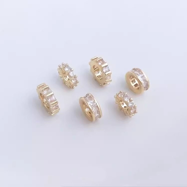 Micro ฝังเพทาย 14K Gold-Plated วงกลม Spacer ลูกปัด Square Zirconia ขนาดใหญ่ Spacer ลูกปัด DIY Handmade เครื่องประดับอุปกรณ์เสริม