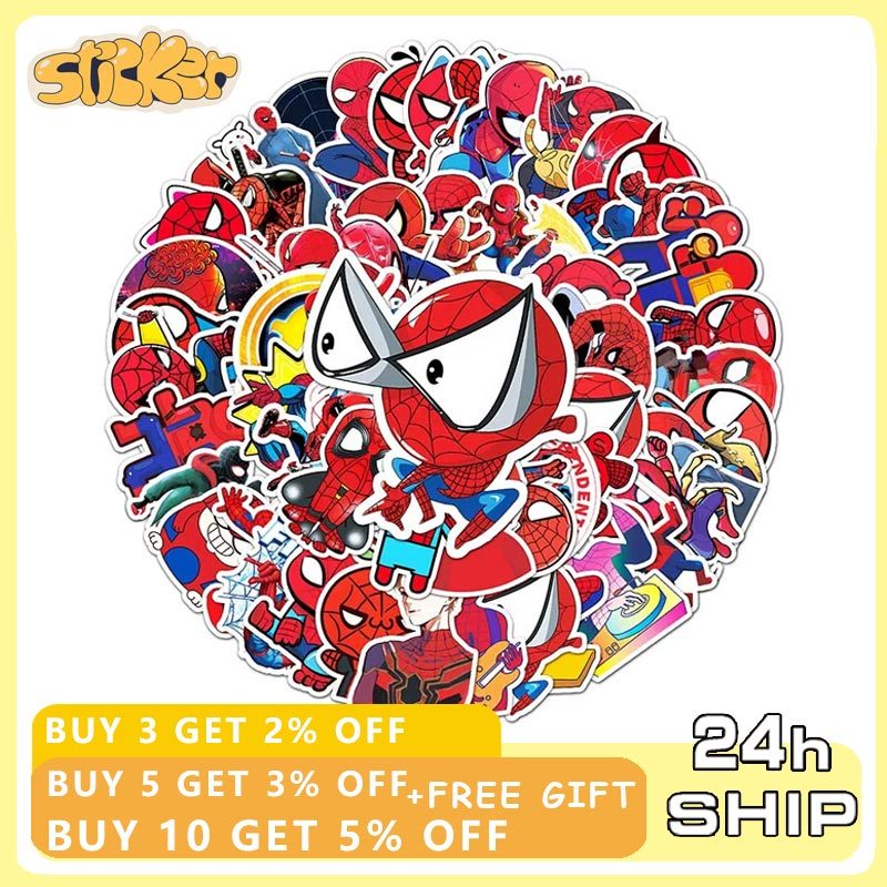 56pcs Marvel Super Hero Spider Man สติกเกอร์สเก็ตบอร์ดกีตาร์แล็ปท็อปรถจักรยานยนต์สติกเกอร์กันน้ํา