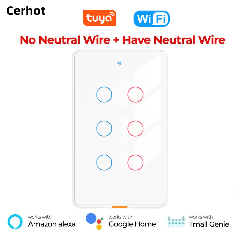 LiLigood Tuya สวิตช์ไฟอัจฉริยะ Wifi ไร้สาย 1 2 3 4 Gang รองรับ Alexa Google ควบคุมด้วยเสียง เชื่อมต่อสายไลฟ์สด และตัวเก็บประจุ